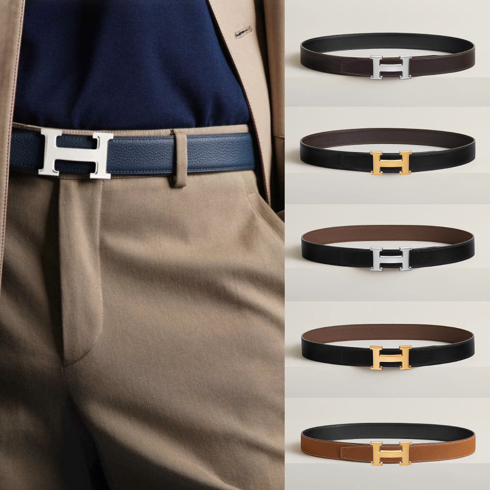 에르메스 남성 양면 벨트 H 버클 블랙 브라운 골드 32mm _ 클레르송